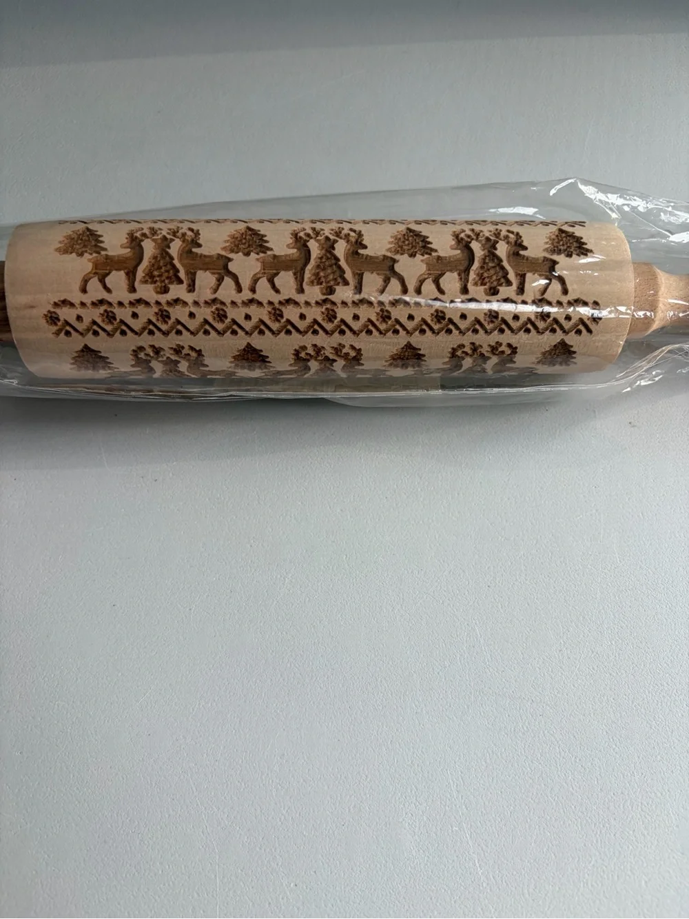 Laser Engraved Wooden Rolling Pin Christmas Embossed Pattern 14 Inch New